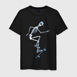 Футболка хлопковая мужская Скелет на скейтборде - рентген, цвет: черный