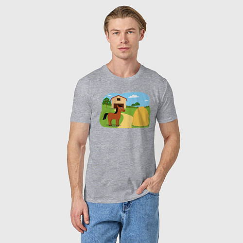 Мужская футболка Лошадка на ферме / Меланж – фото 3