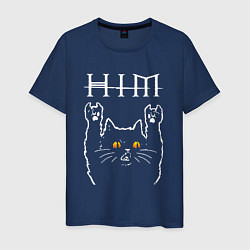 Футболка хлопковая мужская HIM rock cat, цвет: тёмно-синий