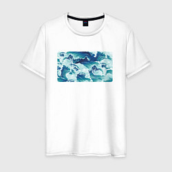 Футболка хлопковая мужская Штормовые морские волны, цвет: белый