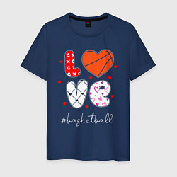 Футболка хлопковая мужская LOVE basketball сердечки, цвет: тёмно-синий