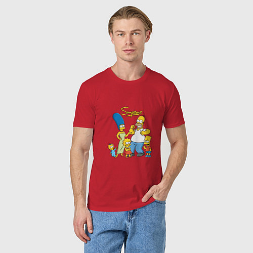 Мужская футболка The Simpsons - happy family / Красный – фото 3