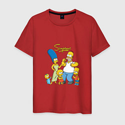 Футболка хлопковая мужская The Simpsons - happy family, цвет: красный