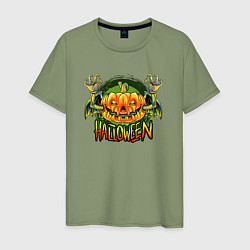 Футболка хлопковая мужская Кислотная тыква Halloween, цвет: авокадо