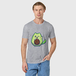 Футболка хлопковая мужская Avocado green cat, цвет: меланж — фото 2