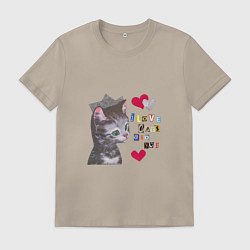 Футболка хлопковая мужская I love cats and you, цвет: миндальный