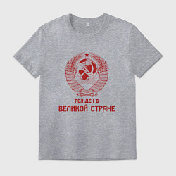 Футболка хлопковая мужская Рожден в великой Стране, цвет: меланж