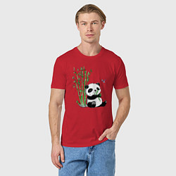 Футболка хлопковая мужская Панда бамбук и стрекоза, цвет: красный — фото 2