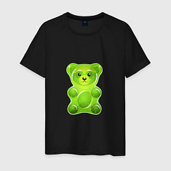 Футболка хлопковая мужская Желейный медведь зеленый, цвет: черный