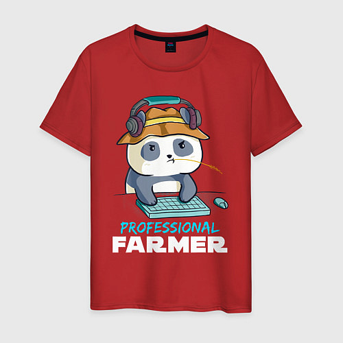 Мужская футболка Professional Farmer - панда геймер / Красный – фото 1