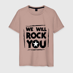 Футболка хлопковая мужская We rock you, цвет: пыльно-розовый