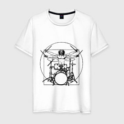 Футболка хлопковая мужская Vitruvian drummer, цвет: белый