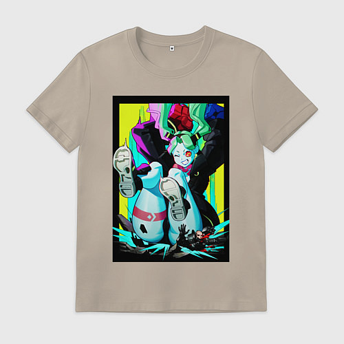 Мужская футболка Ребекка давит - Киберпанк аниме / Миндальный – фото 1