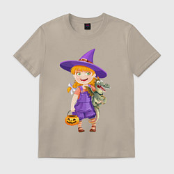 Футболка хлопковая мужская Ведьма малолетка - halloween, цвет: миндальный
