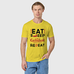 Футболка хлопковая мужская Надпись: eat sleep Genshin Impact repeat, цвет: желтый — фото 2