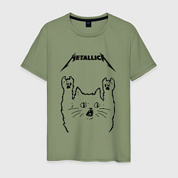 Футболка хлопковая мужская Metallica - rock cat, цвет: авокадо