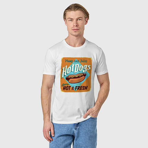 Мужская футболка Hot Dogs - always hot & Fresh! / Белый – фото 3