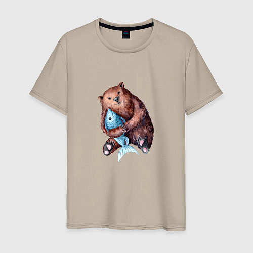 Мужская футболка Медведь-рыбак / Миндальный – фото 1