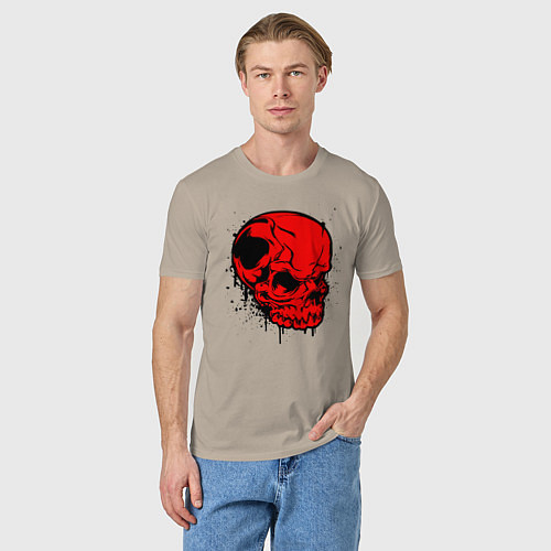 Мужская футболка Ярко-красный череп / Миндальный – фото 3