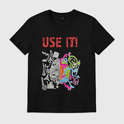 Футболка хлопковая мужская Используй мозг! Думай головой!, цвет: черный