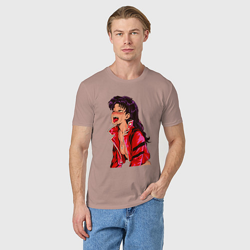 Мужская футболка Мисато Кацураги ahegao / Пыльно-розовый – фото 3