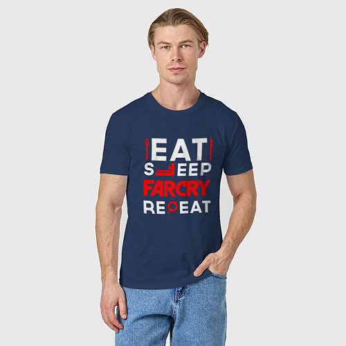 Мужская футболка Надпись eat sleep Far Cry repeat / Тёмно-синий – фото 3