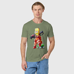 Футболка хлопковая мужская Крутой Барт Симпсон с оружием на плече и скейтборд, цвет: авокадо — фото 2