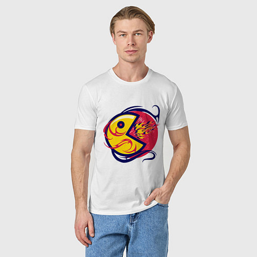 Мужская футболка Pacman из ретро игры извергает пламя / Белый – фото 3