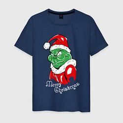 Футболка хлопковая мужская Merry Christmas, Santa Claus Grinch, цвет: тёмно-синий