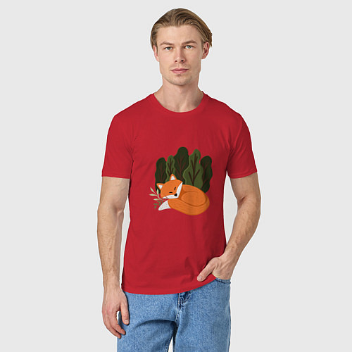 Мужская футболка Рыжая лиса на природе / Красный – фото 3
