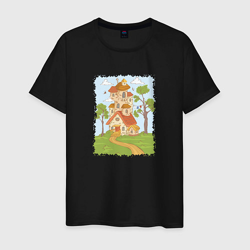 Мужская футболка Мультяшный домик в лесу / Черный – фото 1