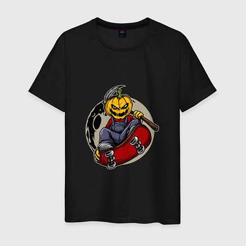 Мужская футболка Тыква - жнец на скейте / Черный – фото 1