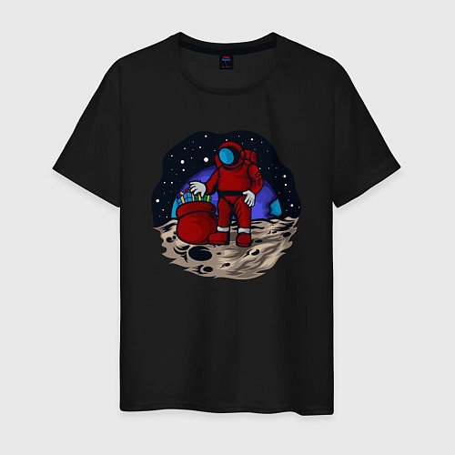 Мужская футболка Санта космонавт / Черный – фото 1