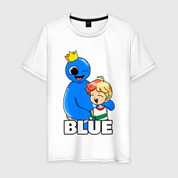 Футболка хлопковая мужская Радужные друзья Синий и малыш, цвет: белый