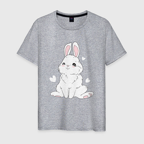 Мужская футболка Милый белый зайчик с сердечками / Меланж – фото 1
