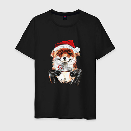 Мужская футболка Christmas smile foxy / Черный – фото 1