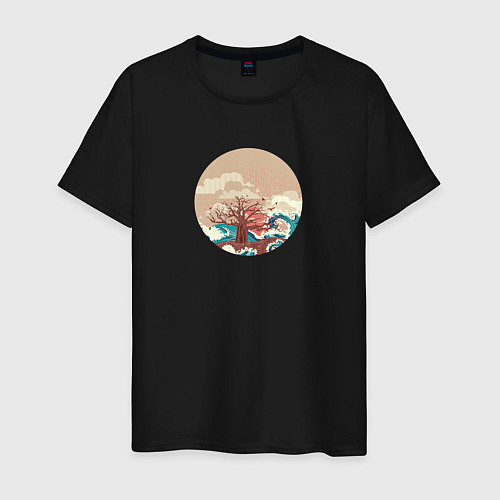 Мужская футболка Одинокое дерево на острове посреди океана / Черный – фото 1