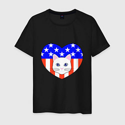 Футболка хлопковая мужская American cat, цвет: черный