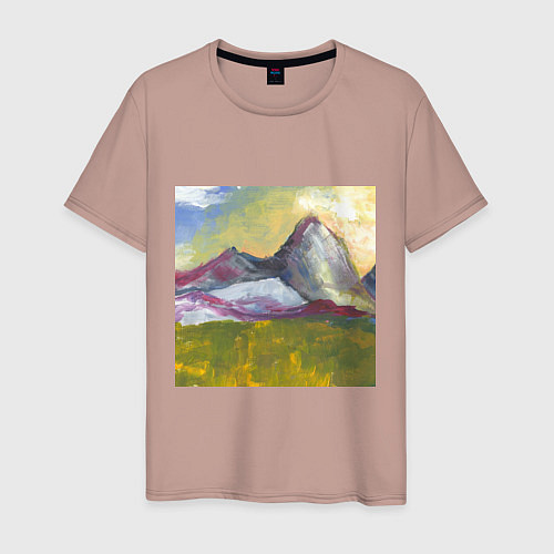 Мужская футболка Арт Утро в горах / Пыльно-розовый – фото 1