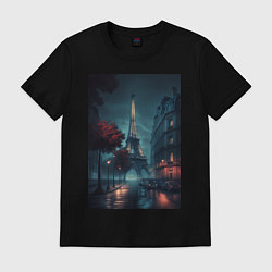Футболка хлопковая мужская Нейросеть - Ночной Париж, цвет: черный
