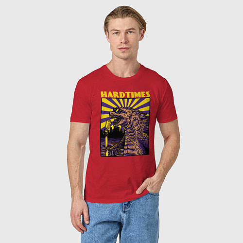 Мужская футболка Динозавр с микрофоном поп арт / Красный – фото 3