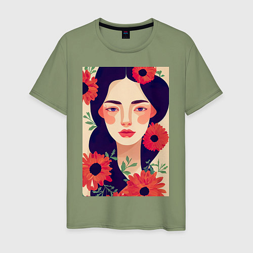 Мужская футболка Романтичная девушка в цветах / Авокадо – фото 1