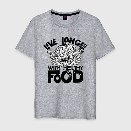 Мужская футболка Живи дольше со здоровой пищей / Меланж – фото 1