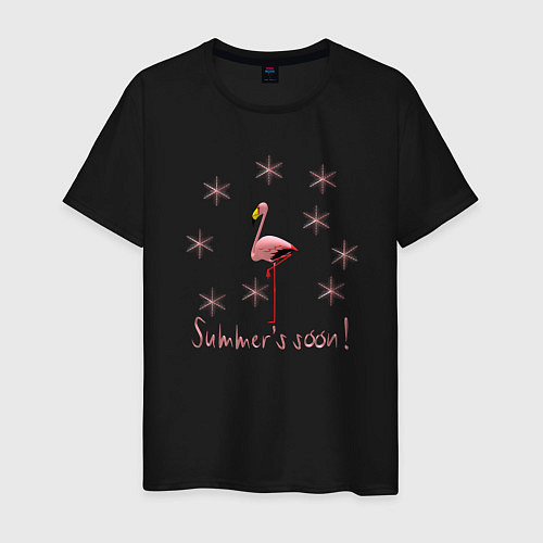 Мужская футболка Розовый фламинго и розовые снежинки: скоро лето / Черный – фото 1