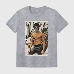 Футболка хлопковая мужская Брюс Ли - ретро постер, цвет: меланж