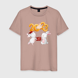 Футболка хлопковая мужская Зайчики с подарком - 2023, цвет: пыльно-розовый