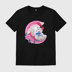 Футболка хлопковая мужская Зайка спит на месяце, цвет: черный