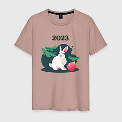 Футболка хлопковая мужская Новогодний кролик 2023, цвет: пыльно-розовый