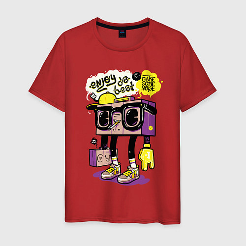 Мужская футболка Ретро магнитофон в очках и бейсболке / Красный – фото 1