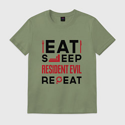 Футболка хлопковая мужская Надпись: eat sleep Resident Evil repeat, цвет: авокадо
